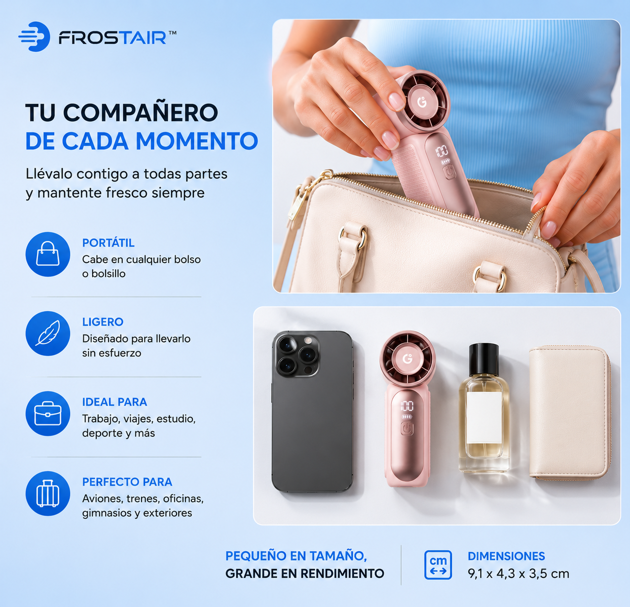 FrostAir™ Ventilador Portátil de Tubo – Mini Ventilador Recargable USB